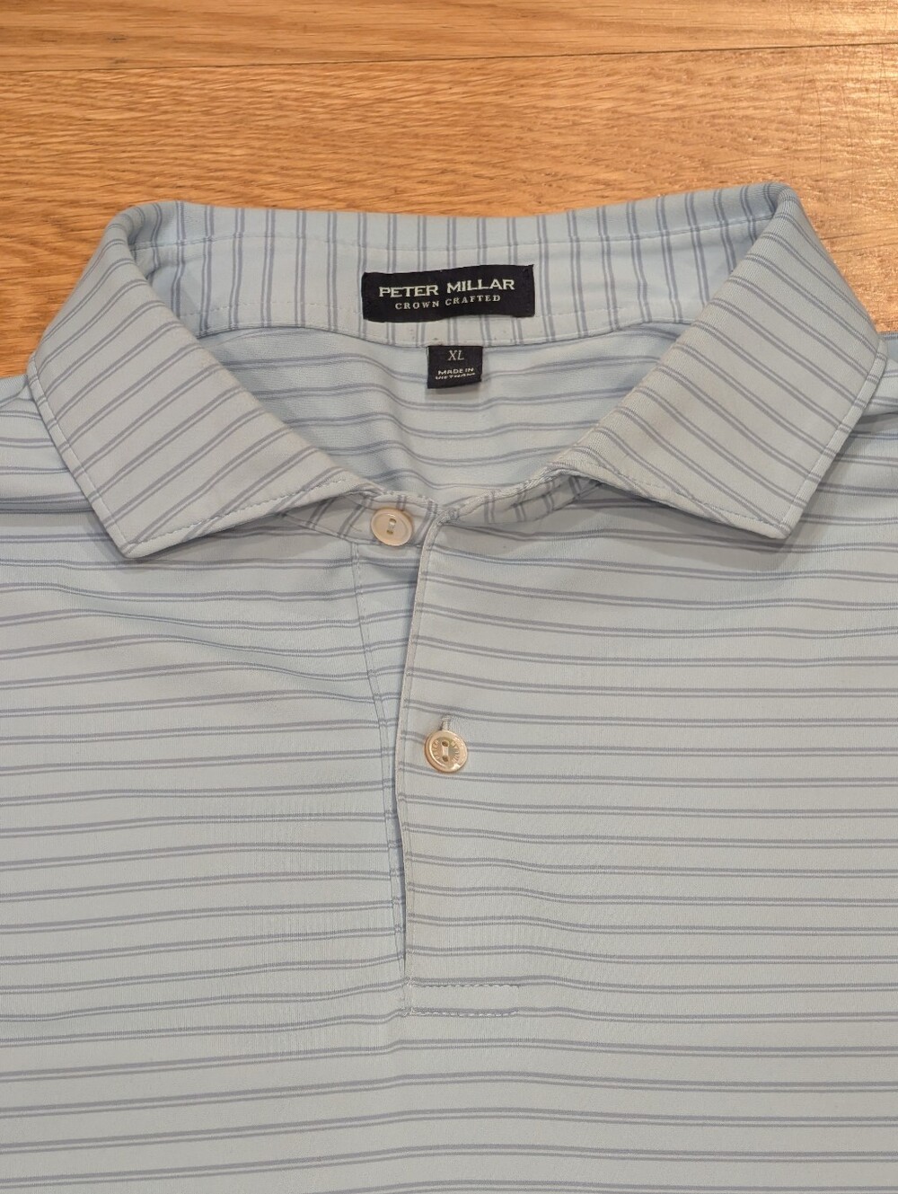 Peter Millar Crown Crafted Men's XL Light Blue Striped Performance Golf Polo